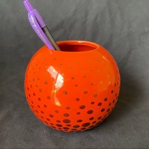 Small Orange Vase with Gold Dots